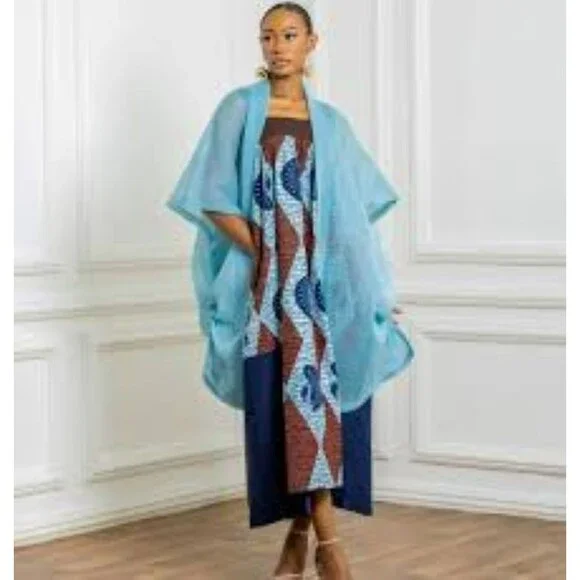 Blue Mesh Kimono Sleeves Flowy Stretch Boho Cover Up Womens One Size Aruba - Picture 9 of 9